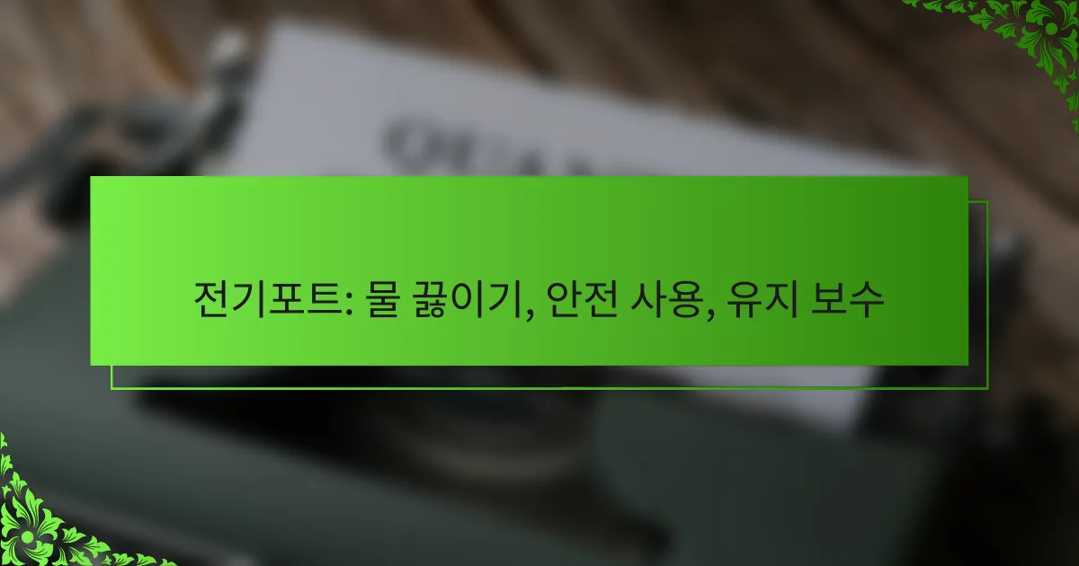 전기포트: 물 끓이기, 안전 사용, 유지 보수