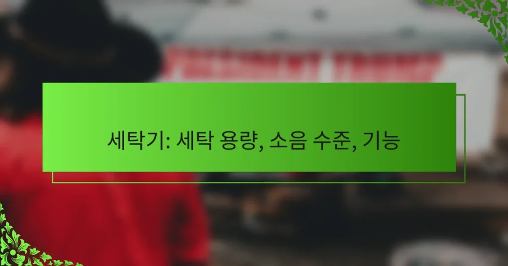 세탁기: 세탁 용량, 소음 수준, 기능